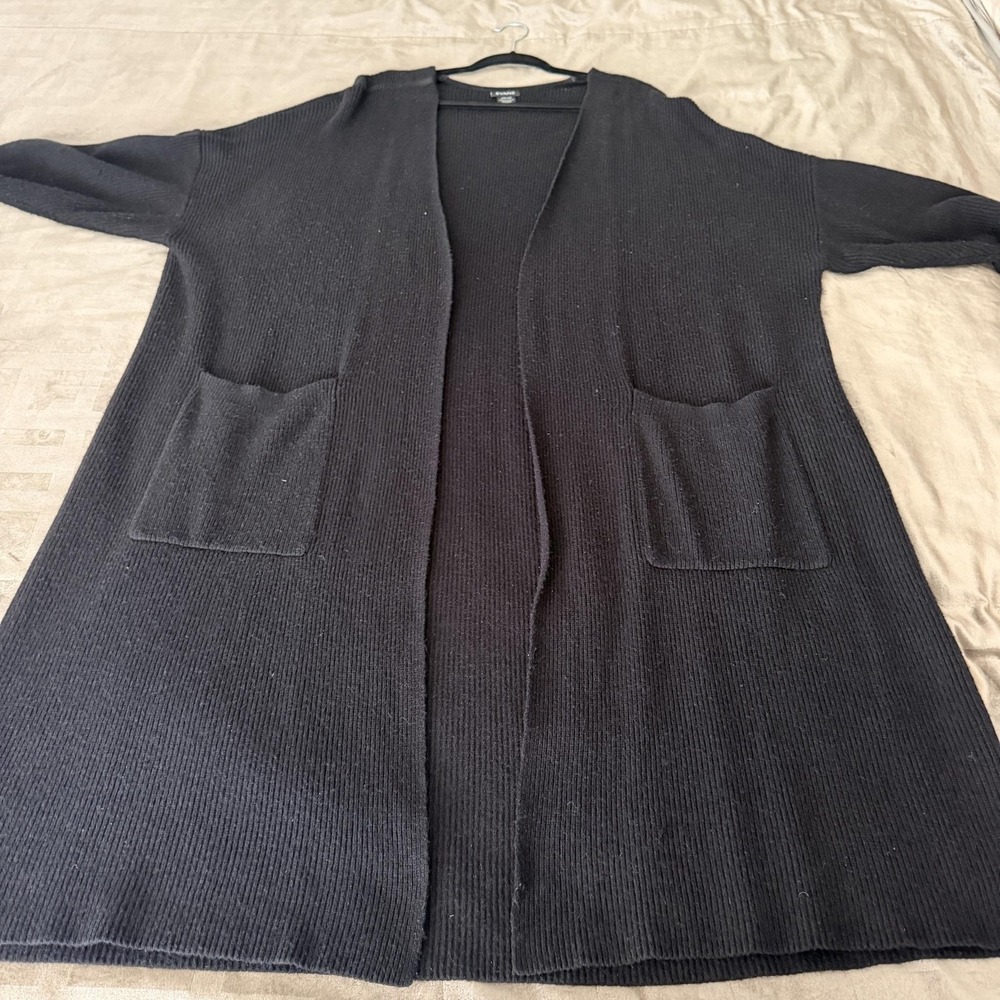 Evans Cardigan Sweater Womens 28 Black Open Front Longline Pockets Knit Plus